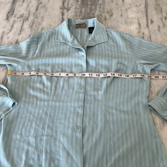Laura Scott Petite Blue Silky Pinstripe Blouse Size 8P Office Dress Casual - Picture 7 of 8